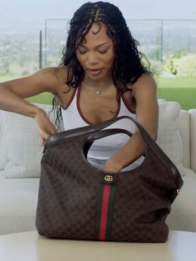Designer Diaper Monogram Hobo Bag with Green-Red Web Stripe - Black Brown